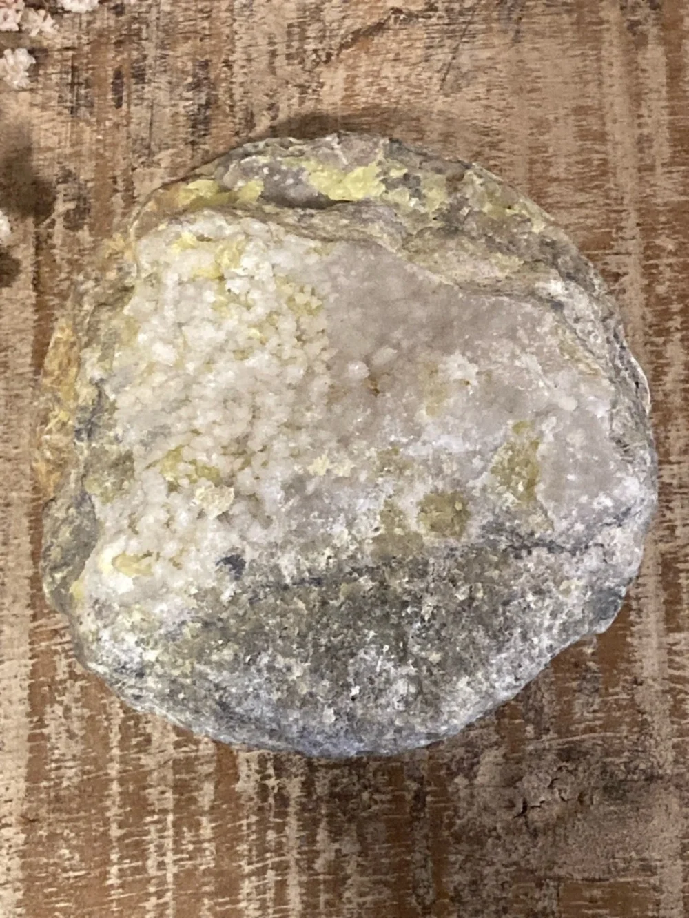 Yellow Rock with Crystals Sulfur Smell 3.5” Across